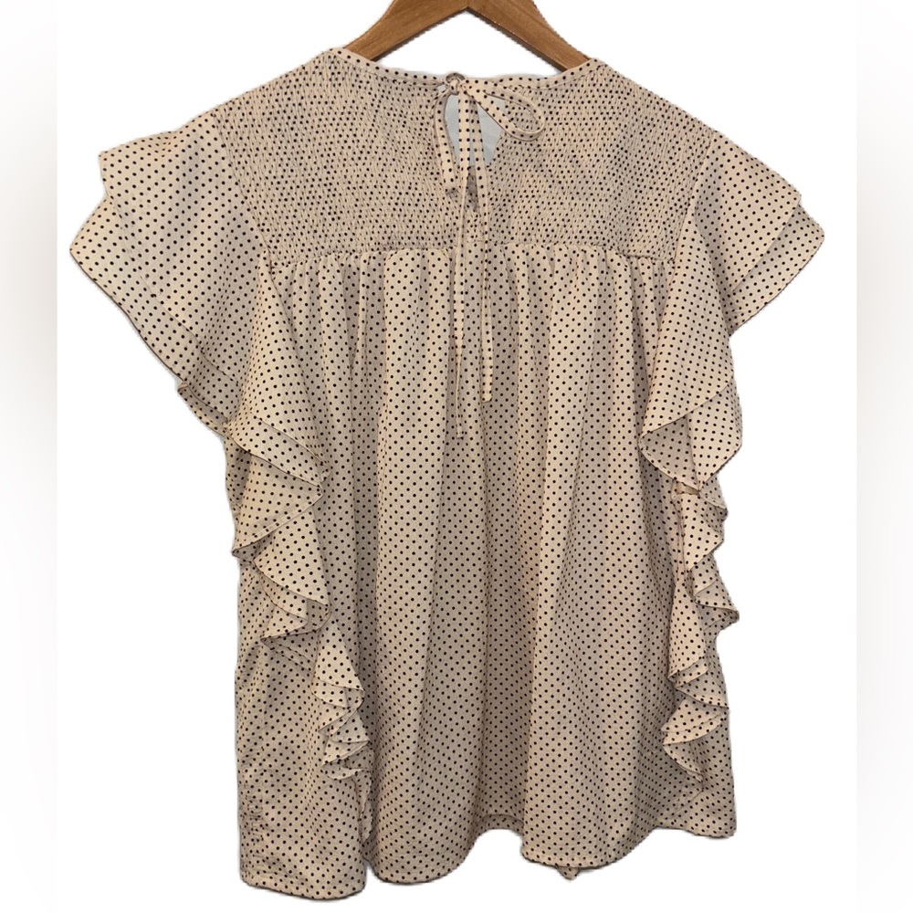 English Factory Pin Dot Ruffle Blouse Size Large - Picture 2 of 6